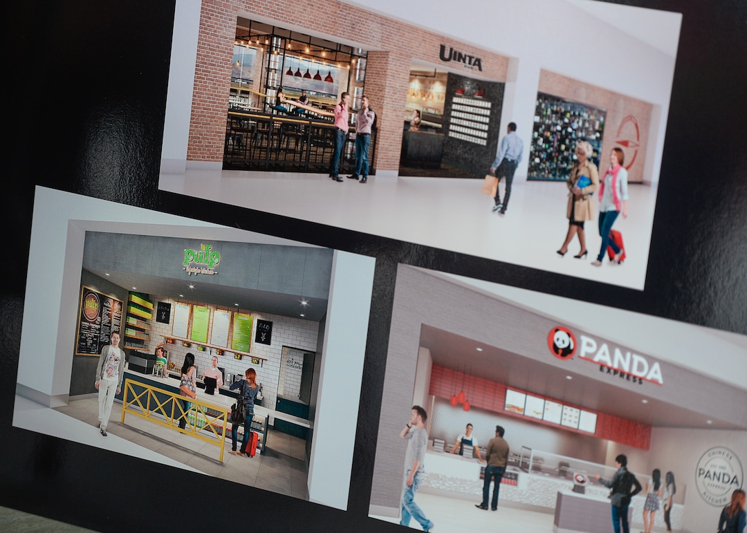(Francisco Kjolseth  |  The Salt Lake Tribune)  Salt Lake City International Airport announces food concessionaires for the first phase of the new expanded airport during a tour on Wed. Feb. 20, 2019, as renderings provide a visual snapshot of the food and beverage options that is said to include 23 concepts with a number of home-grown options that are local favorites.