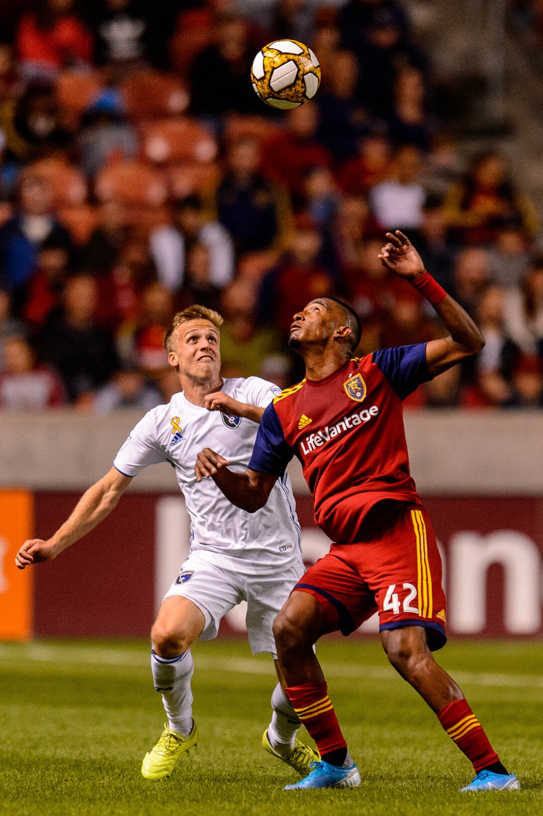 (Trent Nelson  |  The Salt Lake Tribune)  San Jose Earthquakes forward Tommy Thompson (22) and Real Salt Lake's Douglas Martinez as Real Salt Lake hosts the San Jose Earthquakes, MLS soccer at Rio Tinto Stadium in Sandy on Wednesday Sept. 11, 2019.