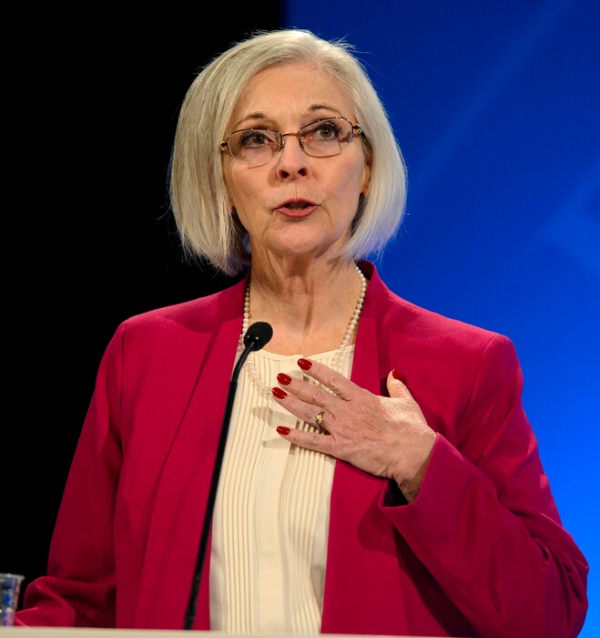 (Steve Griffin  |  Tribune file photo)  Democrat Kathie Allen answers a question as she participates in a debate hosted by the Utah Debate Commission at the KBYU Studios on the BYU campus in Provo Wednesday October 18, 2017. She was joined by Republican John Curtis and  and United Utah Party candidate Jim Bennett as the three highest-polling candidates in the special election to fill UtahÕs vacant 3rd District congressional seat.