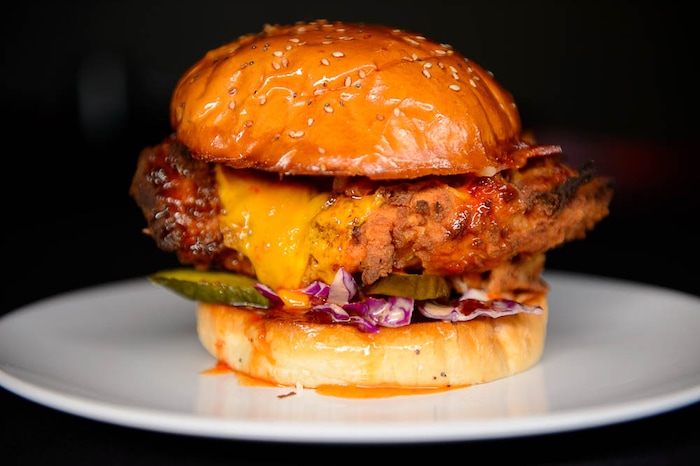 (Trent Nelson | The Salt Lake Tribune)  
The Firebird Chicken sandwich, at Element Bistro, a new small plates restaurant in Cottonwood Heights, Tuesday May 8, 2018.