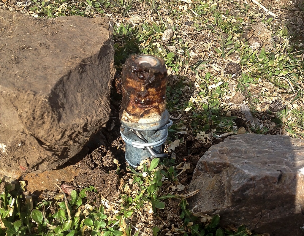 (Bannock County Sheriff's Office | The Associated Press) This Thursday, March 16, 2017, photo released by the Bannock County Sheriff's Office shows a cyanide device in Pocatello, Idaho, The cyanide device, called M-44, is spring-activated and shoots poison that is meant to kill predators. The U.S. Department of Agriculture released a statement Friday, March 17, 2017, confirming that workers placed the device that activated Thursday and resulted in the death of a 3-year-old Lab named Casey. Bannock County Sheriff Lorin Nielsen says a 14-year-old boy was taken to a hospital to be tested for cyanide poisoning but was not seriously injured and was released.
