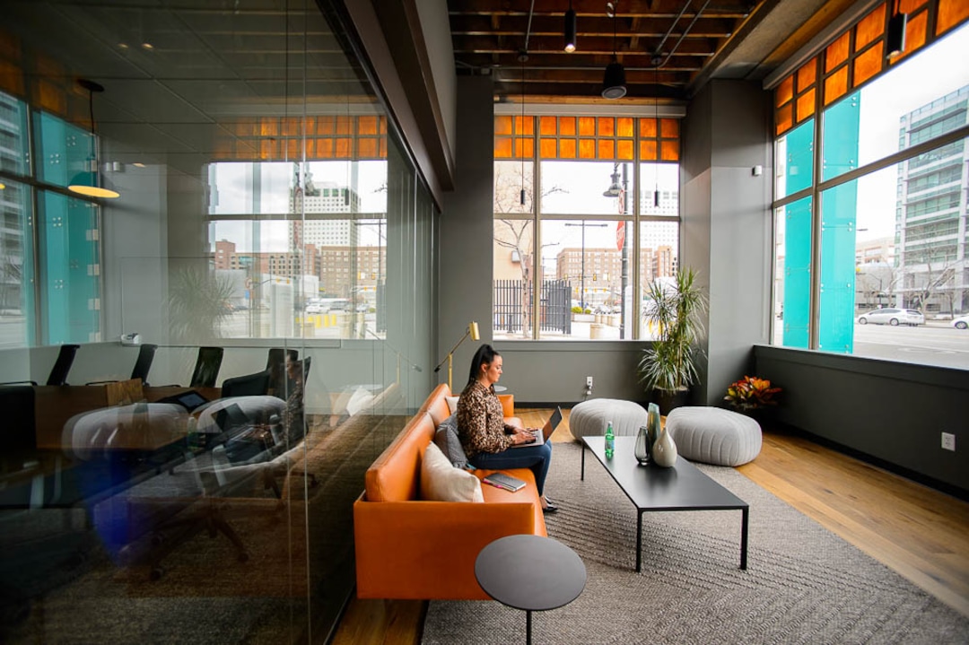 (Trent Nelson | The Salt Lake Tribune)  Tiffany Hughey at CommonGrounds Workplace in Salt Lake City on Friday March 22, 2019. Downtown Salt Lake City's historic Orpheum Theatre has seen a multi-million dollar renovation and will now house Utah's first CommonGrounds Workplace, a San Diego-based provider of coworking spaces.