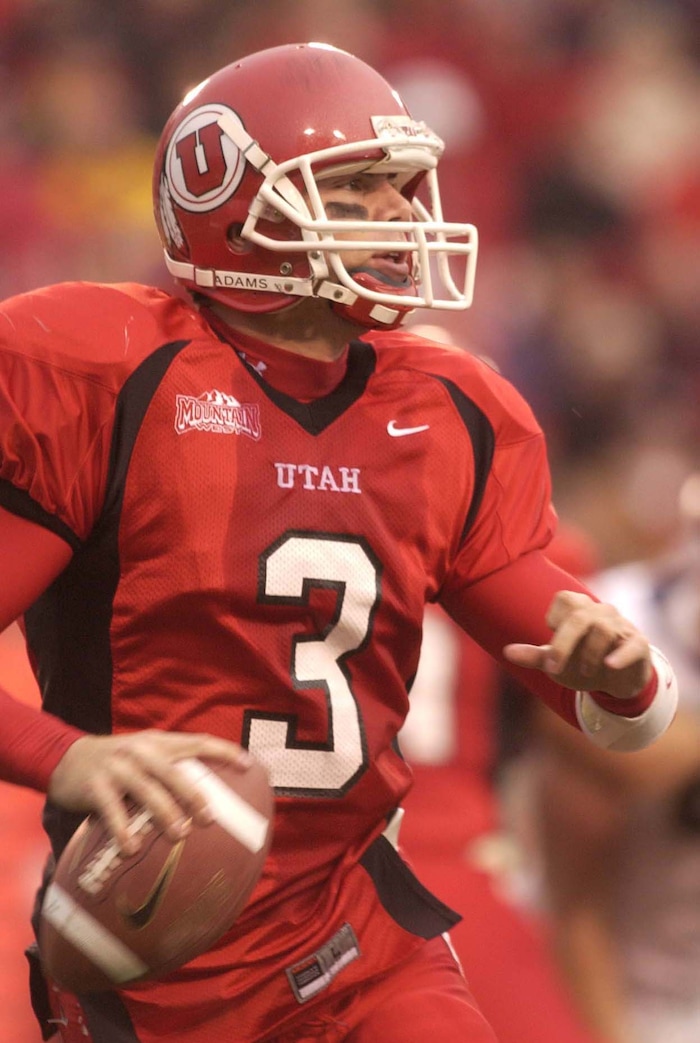 (Trent Nelson  |  Tribune file photo)  Utah quarterback Brett Elliott in action against BYU Saturday November 23, 2002 at Rice-Eccles Stadium. Utah won the game 13-6.