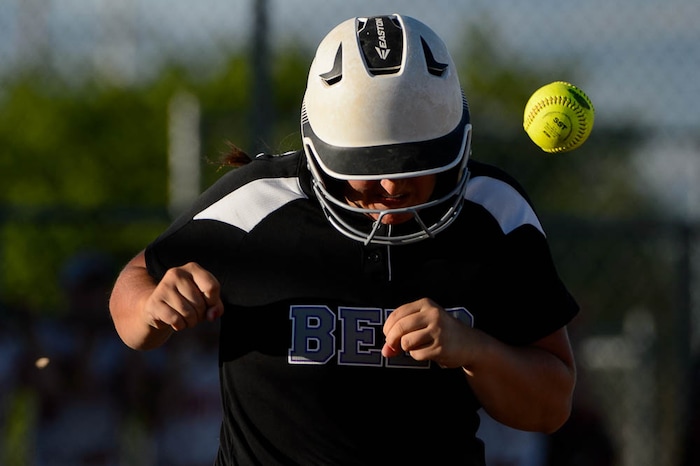 (Trent Nelson | The Salt Lake Tribune)  Box Elder beats Bountiful High School in the 5A Softball State Championship game, Thursday May 24, 2018. Box Elder's Kyra Hardy (16) runs to first.