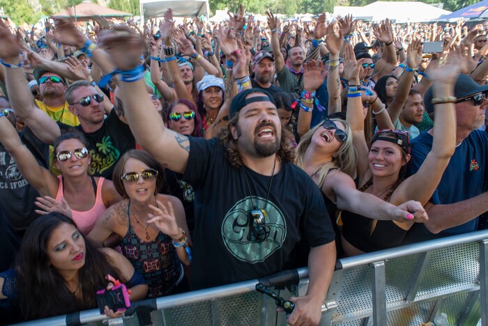(Rick Egan  |  The Salt Lake Tribune)   Reggae fans ding and dance along with the band The Green, at the Regge Rise Up Music Festival at the Rivers Edge near Heber City, Saturday, Aug. 24, 2019.