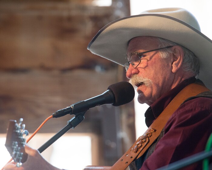 (Rick Egan  |  The Salt Lake Tribune) David Anderson performs at the 13th Annual Cowboy Legends, Music & Poetry Festival at the Historic Fielding Garr Ranch on Antelope Island, Sunday, May 27, 2018. The Festival continues through Monday.