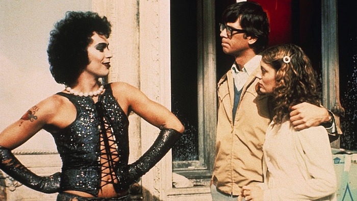 (Courtesy 20th Century Fox) Newly engaged Brad Majors (Barry Bostwick, near right) and Janet Weiss (Susan Sarandon, right) encounter the strange Dr. Frank N. Furter (Tim Curry, left), in a scene from the 1975 cult classic "The Rocky Horror Picture Show."