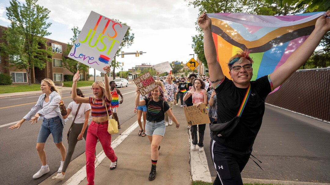 (Rick Egan | The Salt Lake Tribune) More than 1500 BYU students, friends and allies join in a Pride March from Joaquin Park to Kiwanis Park,  in Provo, on Monday, June 28, 2021.