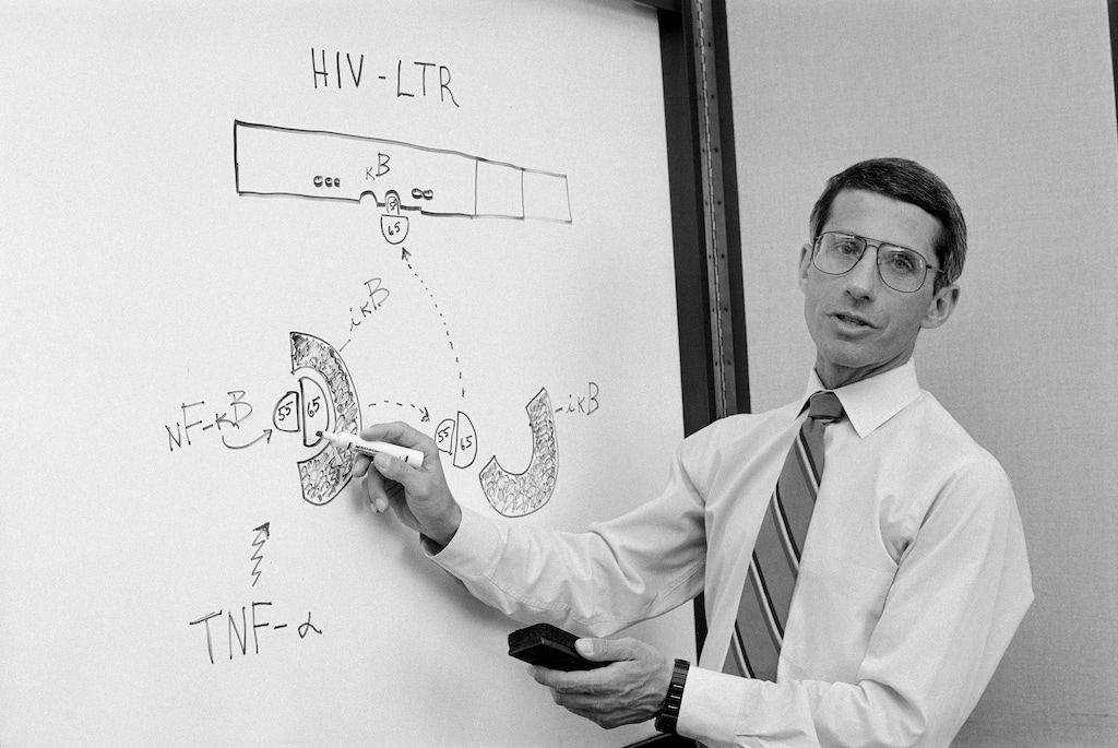 (George Tames|The New York Times)

Dr. Anthony Fauci, then chief of AIDS research at the National Institutes of Health, speaks to members of his lab during a meeting in Washington, on Aug. 13, 1990.