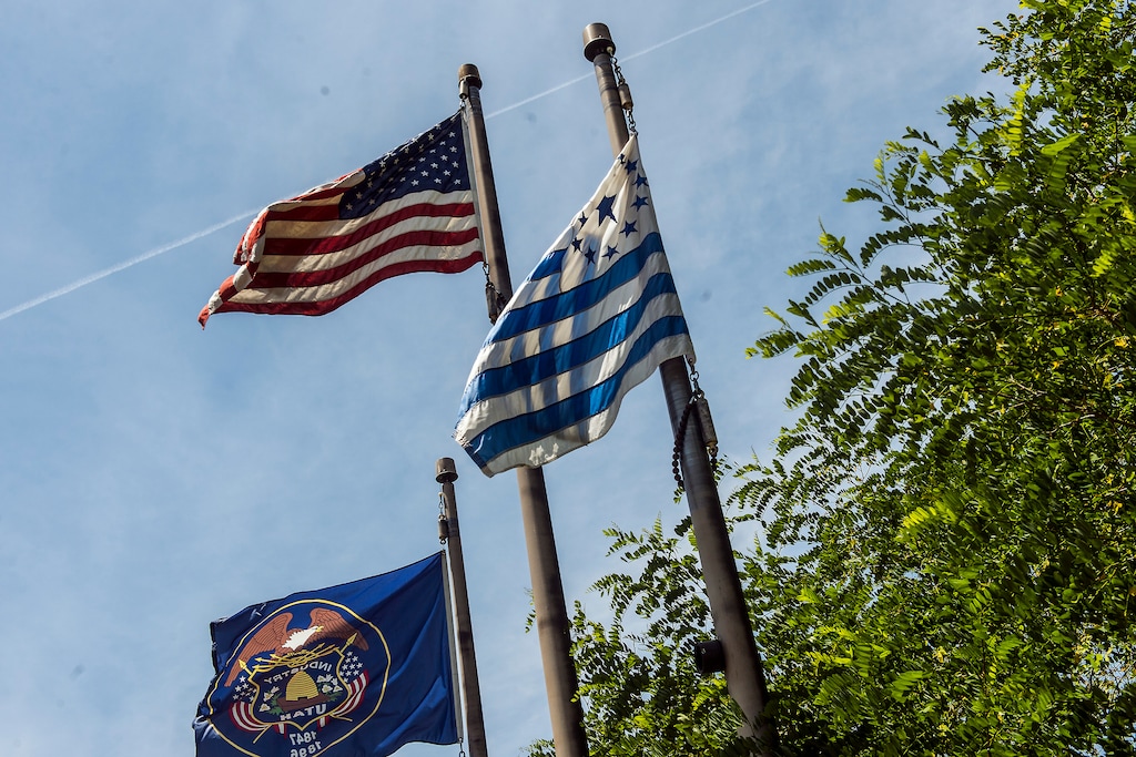 Chris Detrick  |  The Salt Lake TribuneThe Flag of Utah, American Flag and Deseret Flag at Ensign Peak Nature Park Wednesday July 1, 2015.  