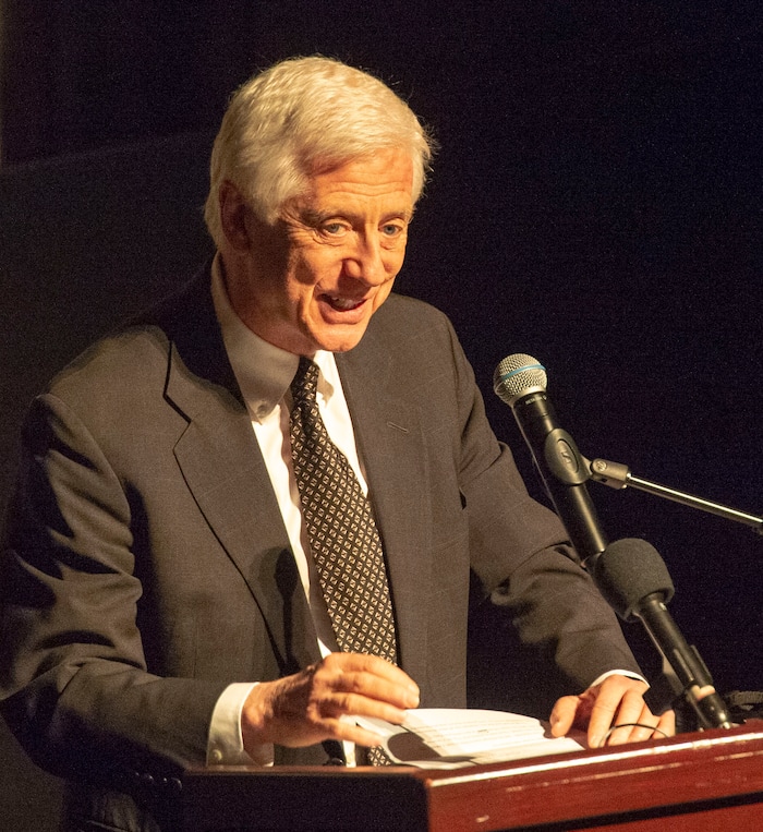 (Rick Egan  |  The Salt Lake Tribune)      Rocky Anderson speaks at the memorial service for Robert "Archie" Archuleta, at the Rose Wagner Theatre, Saturday, March 2, 2019.


