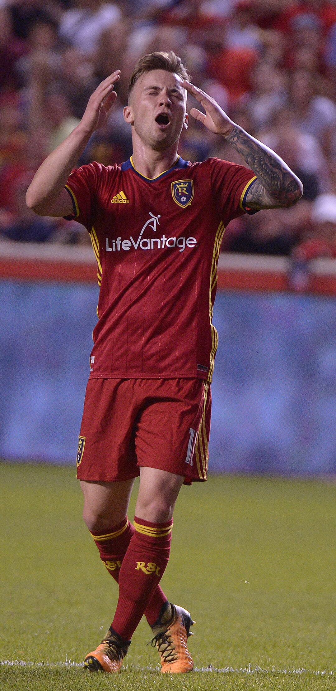 (Leah Hogsten  |  The Salt Lake Tribune) Real Salt Lake midfielder Albert Rusnak (11) laments a missed opportunity.  Real Salt Lake are 2-0 against the Colorado Rapids for the Rocky Mountain Cup at Rio Tinto Stadium, Saturday, August 26, 2017. 