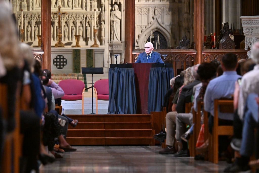 (The Church of Jesus Christ of Latter-day Saints) President Dallin H. Oaks speaks at the Washington National Cathedral on Wednesday, Sept. 16, 2026.