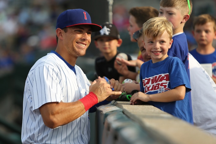 Dylan Heuer  |  CourtesyFormer BYU athlete Jacob Hannemann in action for the Iowa Cubs.
