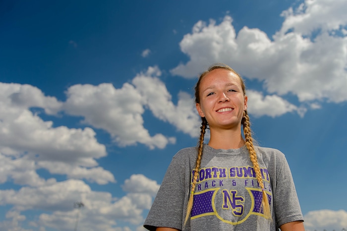 (Trent Nelson  |  The Salt Lake Tribune)  North Summit runner Sadie Sargent, by far the fastest runner in Class 2A. She owns the 2A state record for fastest time at the state meet for a freshman, sophomore and junior, and she'll try to make it four for four later this year. Sargent was photographed in Coalville on Thursday August 17, 2017.