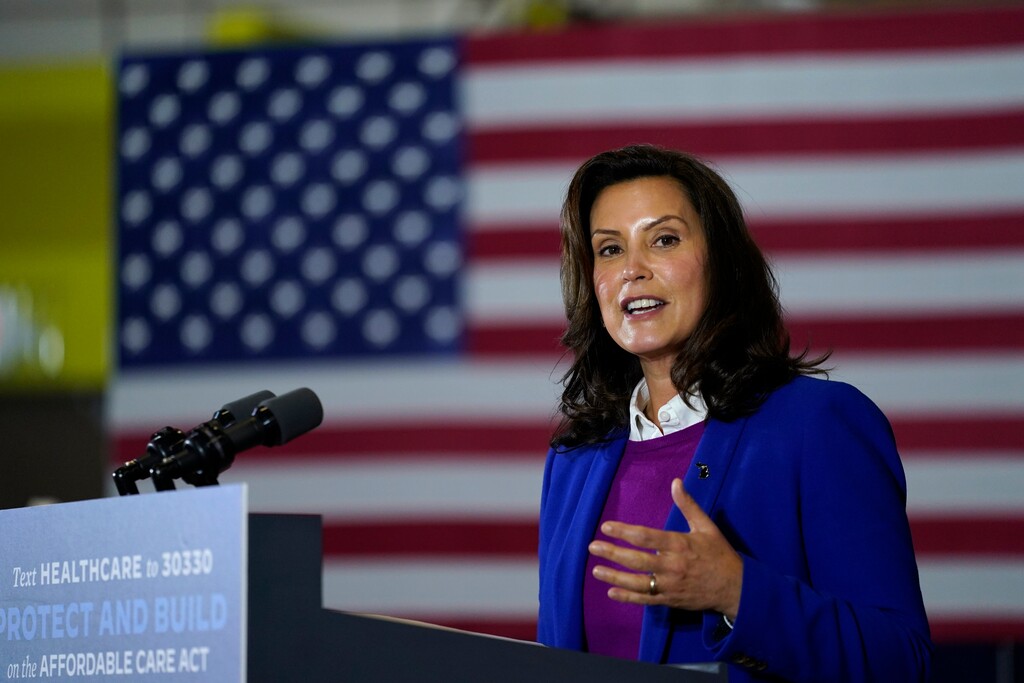 (Carolyn Kaster | AP photo)

This Oct. 16, 2020, photo shows Michigan Gov. Gretchen Whitmer speaking during an event with Democratic presidential candidate former Vice President Joe Biden at Beech Woods Recreation Center, in Southfield, Mich.