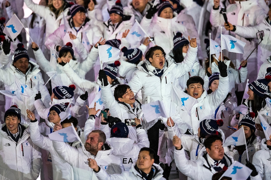 (Chris Detrick  |  The Salt Lake Tribune)  Athletes in the Korean delegation are introduced during the Pyeongchang 2018 Winter Olympics opening ceremony at Olympic Stadium Friday, February 9, 2018.  