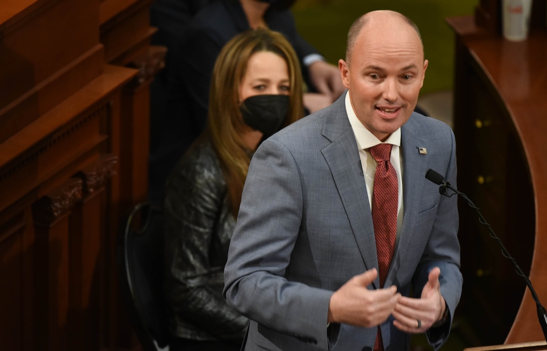 (Francisco Kjolseth  | The Salt Lake Tribune) Gov. Spencer Cox delivers his State of the State address at the Capitol in Salt Lake City on Thursday, Jan. 21, 2021.