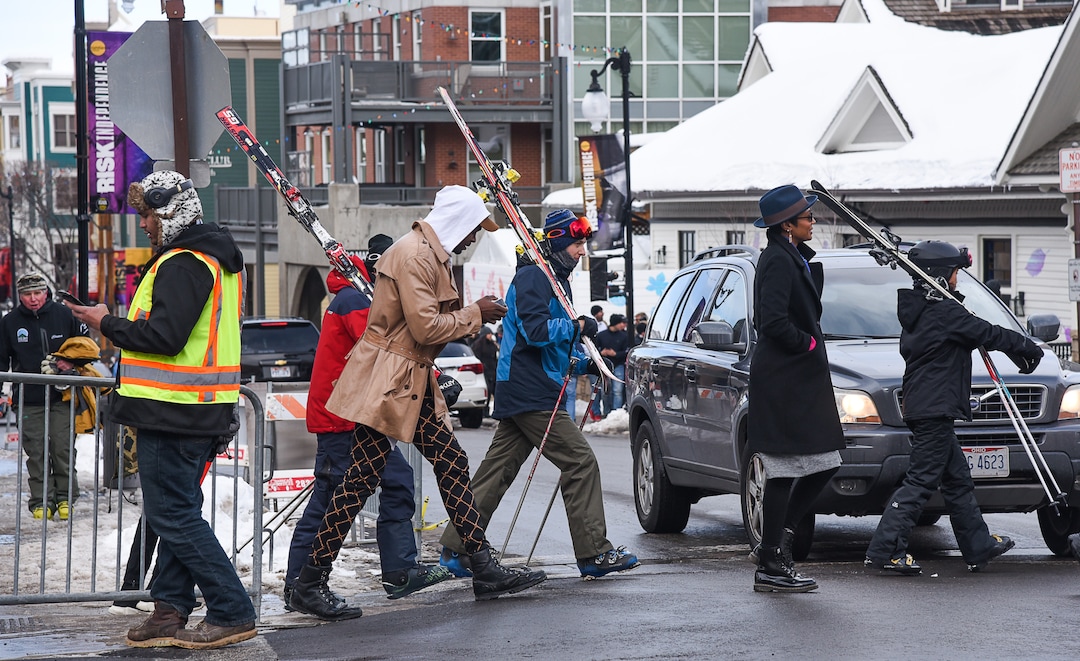(Francisco Kjolseth  |  The Salt Lake Tribune)  Skiers, celebrities, locals and fans all mingle during the Sundance Film Festival along Main street in Park City on Friday, Jan. 25, 2019.