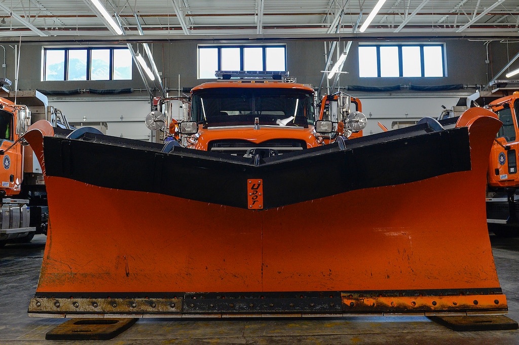 (Chris Samuels | The Salt Lake Tribune) Snowplows sit idle at a UDOT facility in Cottonwood Heights, Thursday, Dec. 2, 2021.
