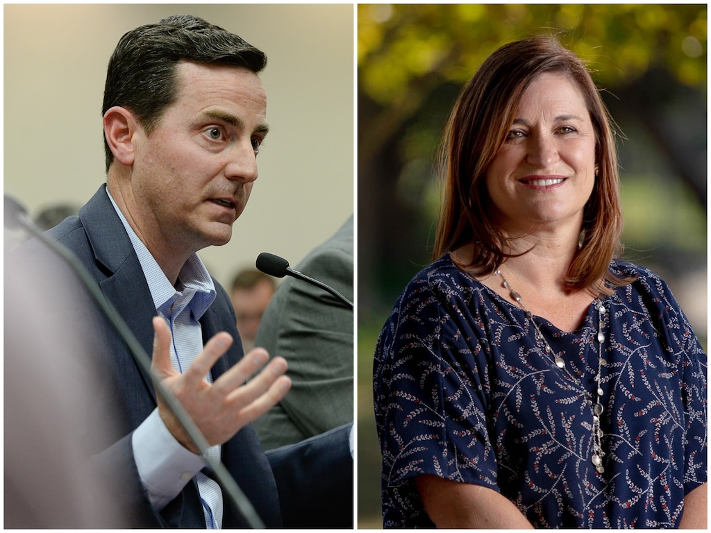 (Tribune file photos) Riverton Mayor Trent Staggs, left, and Salt Lake County Mayor Jenny Wilson.
