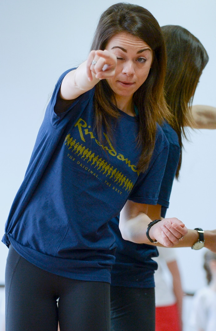 (Leah Hogsten | The Salt Lake Tribune) Ellen Bonner, a performer with the Broadway touring show "Riverdance," directs young dancers with Celtic Beat Irish Dancers from La Rae's Dance Unlimited in Layton, Wednesday, April 4, 2018.