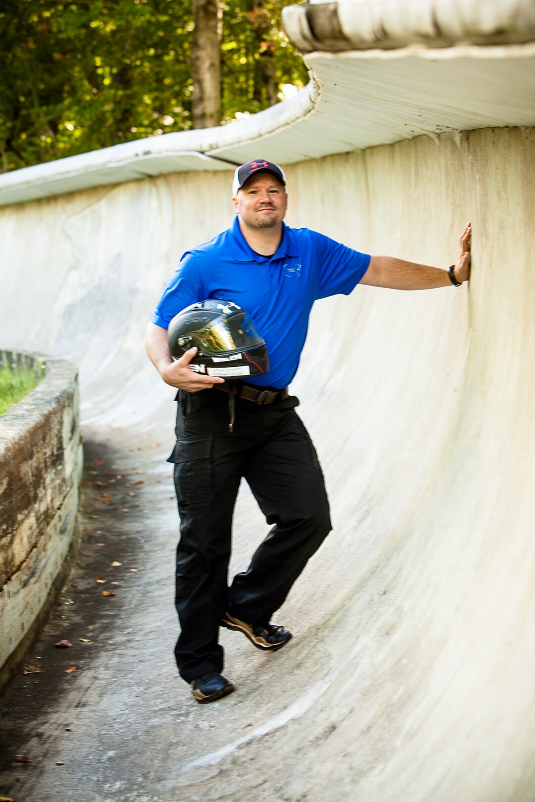 5 September, 2013; World Champion Bobsled Driver Steven Holcomb poses at the Olympic Sports Complex Bobsled track near Lake Placid, N.Y. (Photo/Todd  Bissonette)