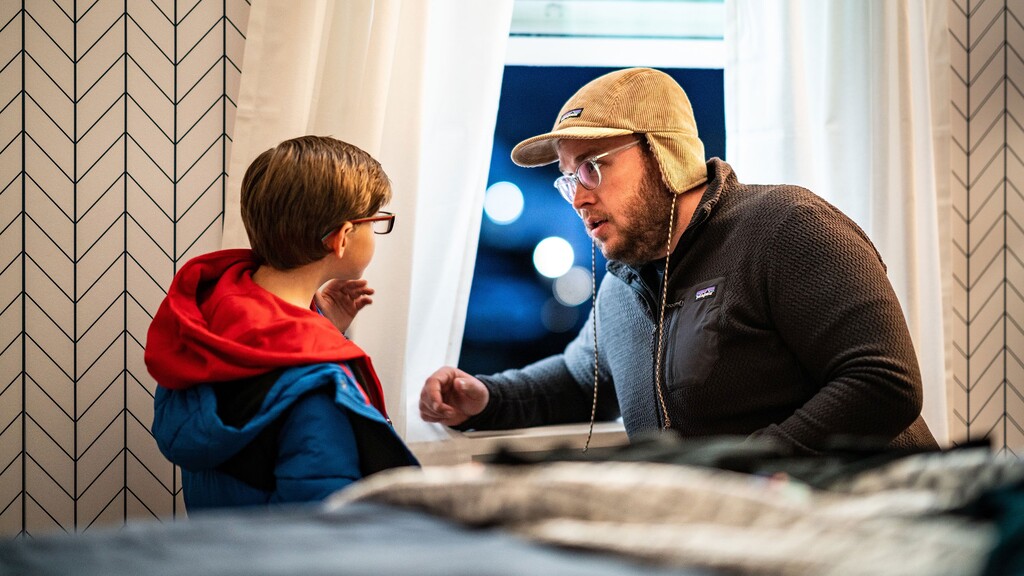(Steve Olpin) Director Jake Van Wagoner, right, talks with actor Thomas Cummins on the set of the 2023 adventure "Aliens Abducted My Parents and Now I Feel Kinda Left Out." Van Wagoner's next movie, a World War II drama called "Strasbourg," has received approval for incentive money from Utah.
