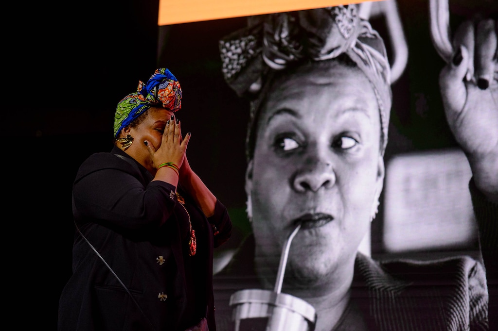 (Trent Nelson  |  The Salt Lake Tribune) Radha Blank reacts to winning the U.S. Dramatic Directing Award for her film The 40-Year-Old Version at the Awards Night Ceremony for the Sundance Film Festival in Kimball Junction on Saturday, Feb. 1, 2020.