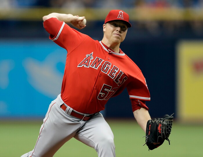 Los Angeles Angels pitcher Daniel Wright delivers to the Tampa Bay Rays during the first inning of a baseball game Thursday, May 25, 2017, in St. Petersburg, Fla. (AP Photo/Chris O'Meara)