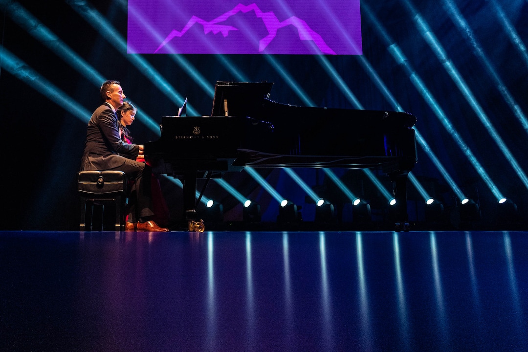(Trent Nelson  |  The Salt Lake Tribune) Brad Mortensen performs a duet with Ling-Yu Lee at his inauguration as the president of Weber State University in Ogden on Tuesday, Jan. 7, 2020.