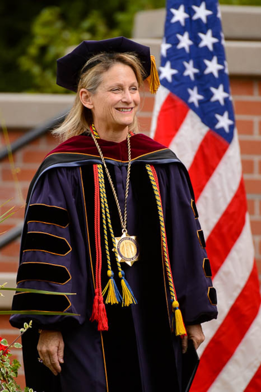 (Trent Nelson | The Salt Lake Tribune)  
Bethami Dobkin at her inauguration as Westminster College's 19th president in front of the school's Converse Hall in Salt Lake City, Saturday, Sept. 29, 2018.