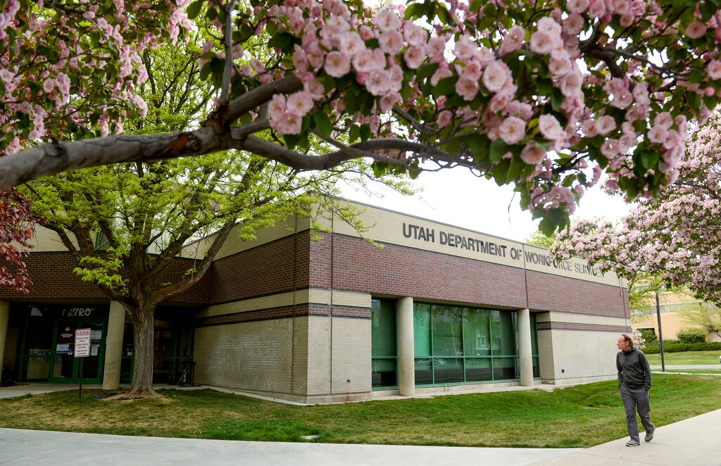 (Leah Hogsten  |  Tribune) The Department of Workforce Services building in Salt Lake City, as seen on May 1, 2020.