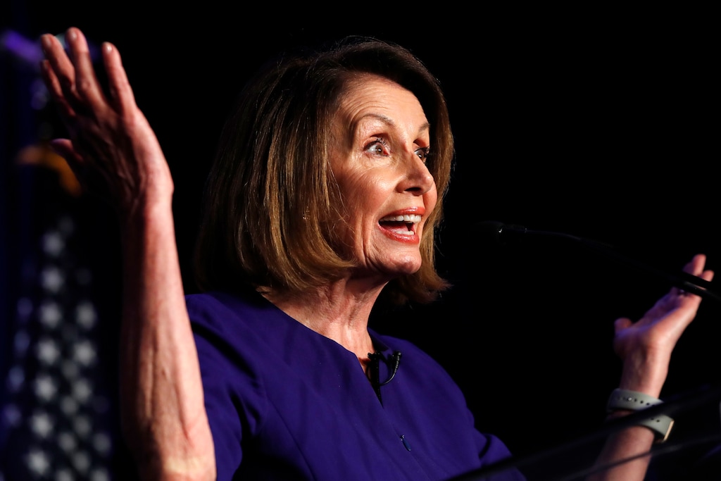 House Democratic Leader Nancy Pelosi of Calif., speaks to a crowd of volunteers and supporters of the Democratic party at an election night returns event at the Hyatt Regency Hotel, on Tuesday, Nov. 6, 2018, in Washington. (AP Photo/Jacquelyn Martin)