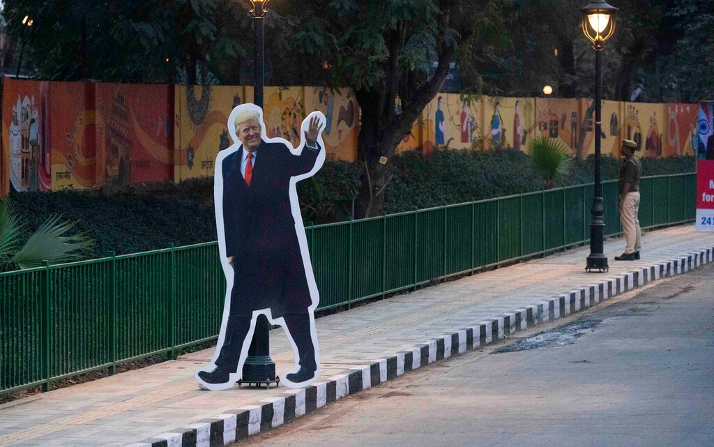 Cardboard cut-outs of President Donald Trump are seen during First Lady Melania Trump's visit to Taj Mahal in India, Feb. 24, 2020. (Doug Mills/The New York Times)