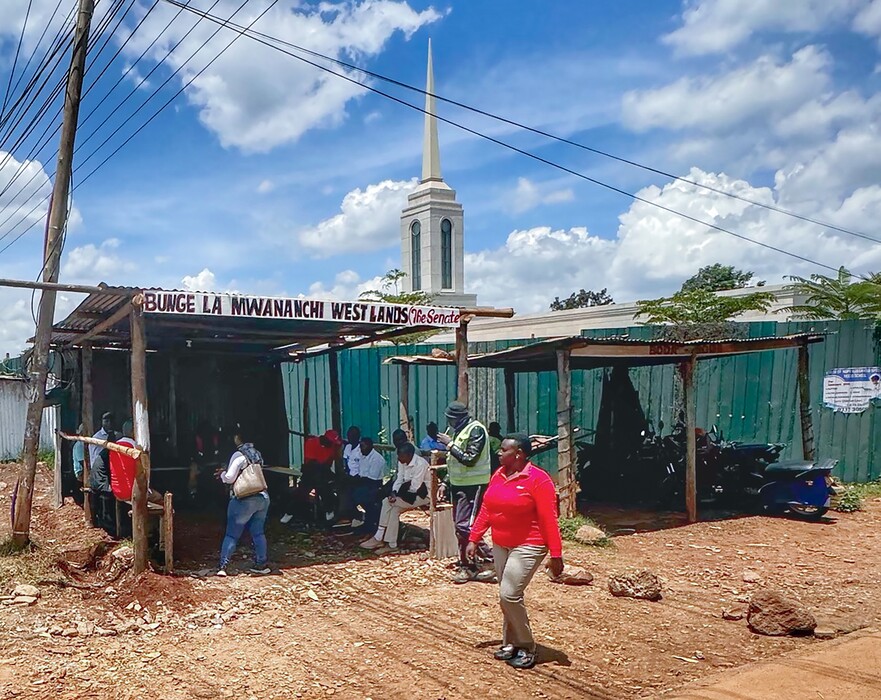 (Michael Stack | Special to The Tribune) The Nairobi Temple’s steeple rises above the Mountain View neighborhood in Nairobi, Kenya, on Thursday, April 17, 2025.