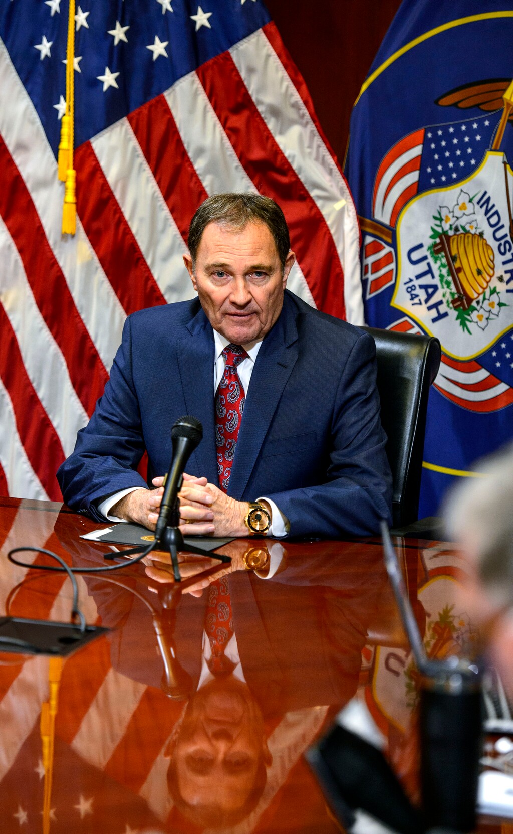 (Steve Griffin  |  The Salt Lake Tribune)  Gov. Gary Herbert talks with the media during his press availability at the State capitol in Salt Lake City Thursday Feb. 15, 2018.