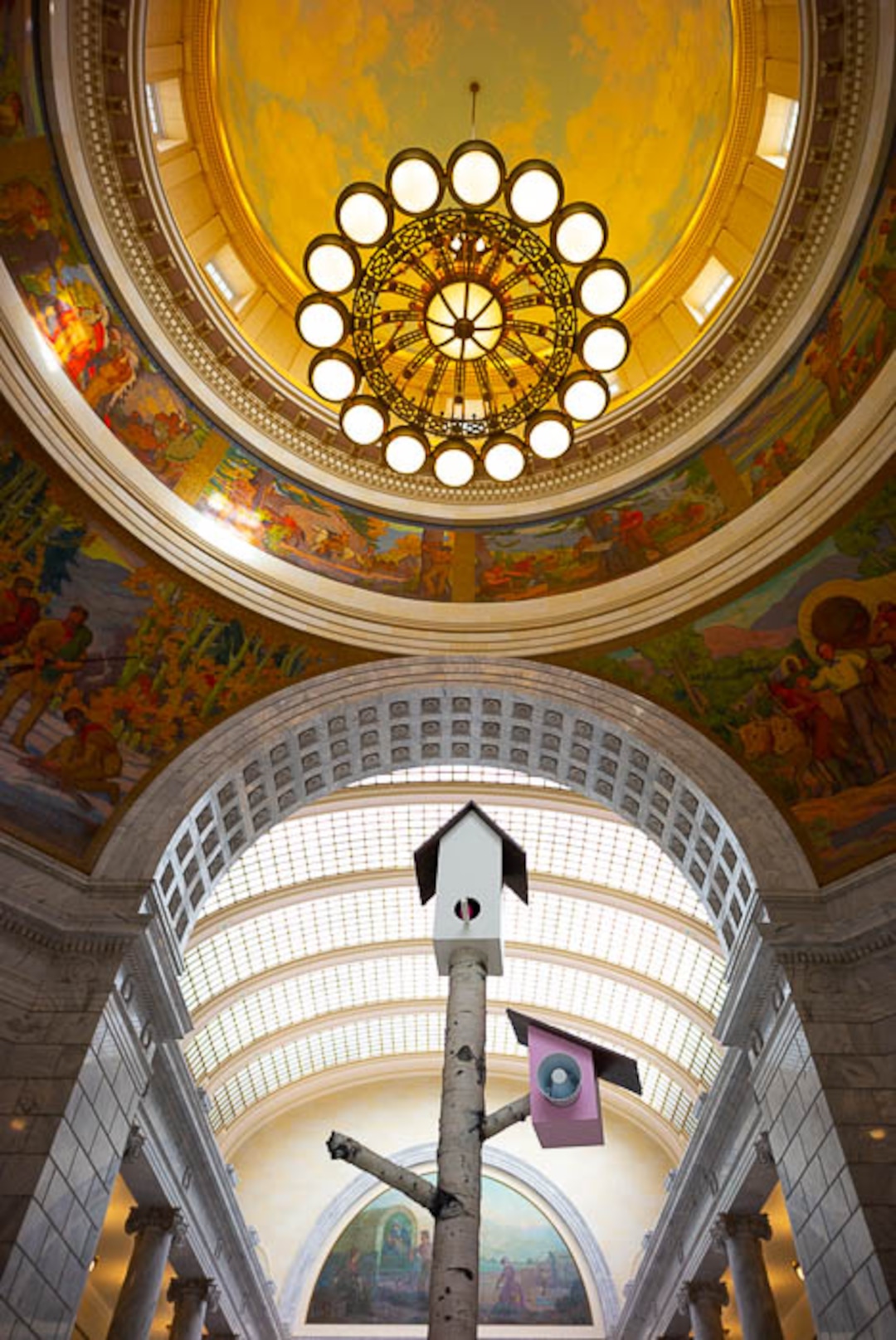 (Trent Nelson | The Salt Lake Tribune)  A 12-foot birdhouse art installation broadcast statements from Utah constituents as Planned Parenthood Association of Utah and supporters gathered in a silent protest in the Utah State Capitol Rotunda on Friday March 1, 2019.