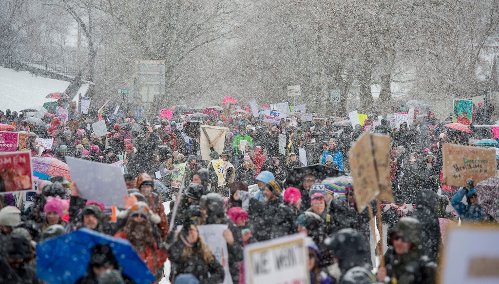 Steve Griffin / The Salt Lake Tribune
Thousands of people attend the Women's March on the Capitol which began at City Creek Park, and proceeded up State Street to the State Capitol. Participants filled the Rotunda for a rally against bills and stands they say hurt women. in Salt Lake City Monday January 23, 2017.