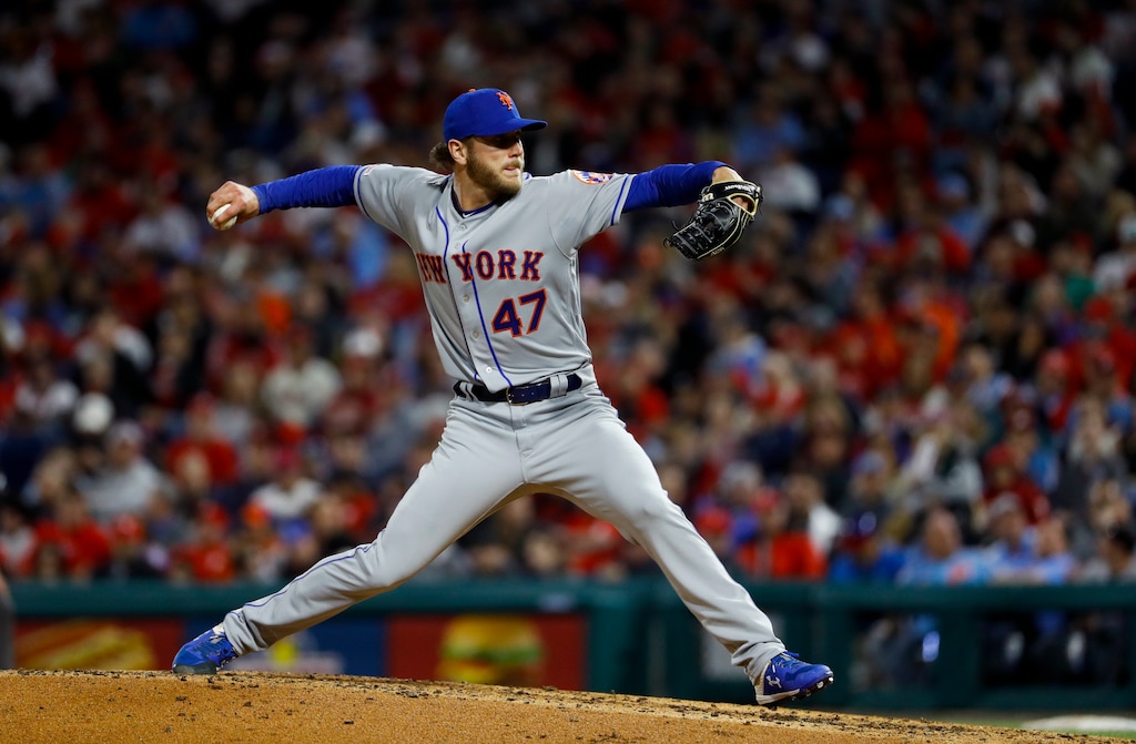 New York Mets' Drew Gagnon pitches during the fourth inning of a baseball game against the Philadelphia Phillies, Tuesday, April 16, 2019, in Philadelphia. Gagnon, who played for the Salt Lake Bees in 2017, is now playing in the Korean Baseball League. (AP File Photo/Matt Slocum)