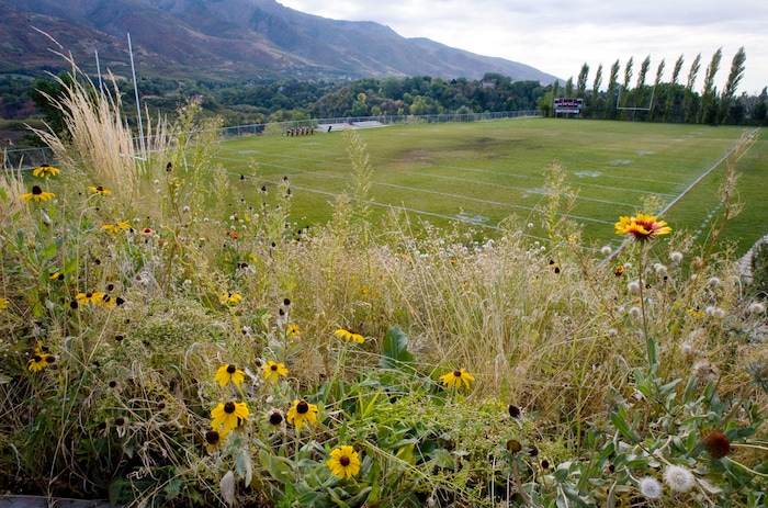 (Steve Griffin  |  The Salt Lake Tribune)  The Layton Christian Football field is tucked into the mountain side in Layton Monday, October 11, 2010.