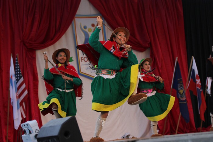 (Daniel Carde | for The Salt Lake Tribune) Performers from Peru dance at the World Folkfest at the Springville Arts Park, Springville, Thursday, Aug. 1, 2018.