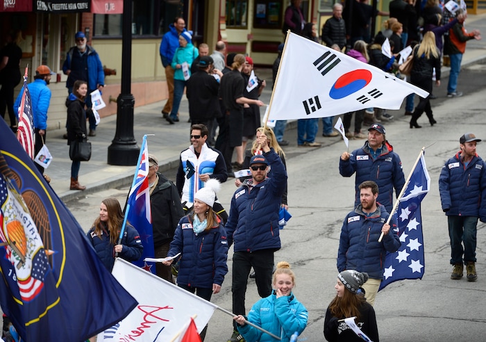 Scott Sommerdorf | The Salt Lake Tribune
Park City's Olympic and Paralympic parade heads down Main Street, Friday, April 6, 2018. The parade celebrates the accomplishments of Park City-based Olympians. Local athletes wrapped up the PyeongChang Winter Games by earning one silver and two bronze medals.