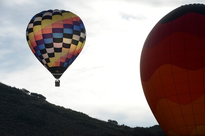 (Scott Sommerdorf | The Salt Lake Tribune)
Balloons launch at the 4th annual Autumn Aloft Hot Air Balloon Festival in Park City, Sunday, September 17, 2017.