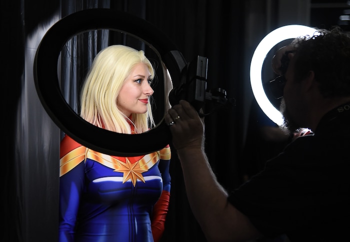 (Francisco Kjolseth  |  The Salt Lake Tribune)  Kaylynn Wolfe of Layton as Captain Marvel poses for a photo for the start of FanX Salt Lake Comic Convention at the Salt Palace in Salt Lake City Thursday, Sept. 6, 2018, during the three-day pop culture convention.