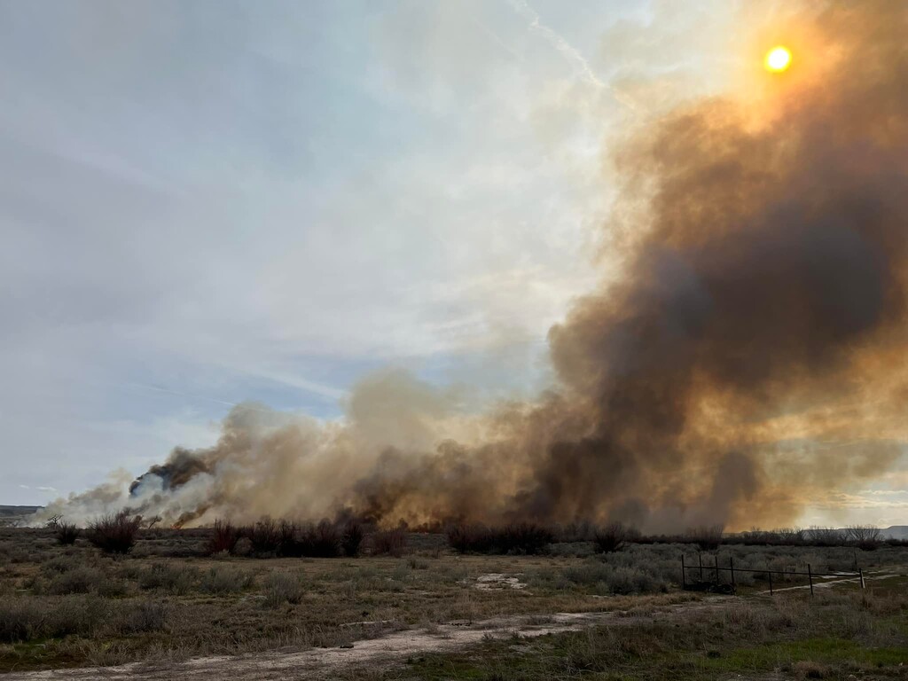 (Bureau of Indian Affairs) The Red Bridge Fire burns north of the Duchesne River on the Uintah and Ouray Reservation on Sunday, April 23, 2023.