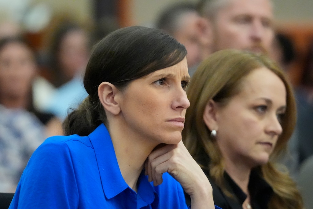 (Rick Bowmer | AP) Kouri Richins, a Utah mother of three who wrote a children's book about coping with grief after her husband's death and was later accused of fatally poisoning him, looks on during a hearing Tuesday, Aug. 27, 2024, in Park City.