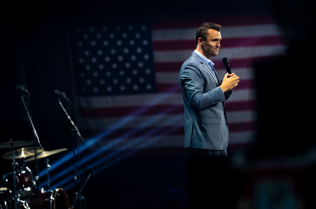 (Doug Mills | The New York Times) Charlie Kirk, the right-wing influencer and founder of Turning Point USA, speaks at an event in West Palm Beach, Fla., on July 26, 2024. 