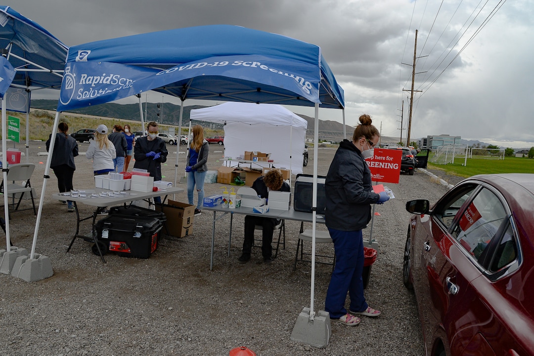 (Francisco Kjolseth  |  The Salt Lake Tribune) Healthcare workers perform COVID-19 antibody testing at the Galena Hills Park in Draper on Wednesday, May 20, 2020.