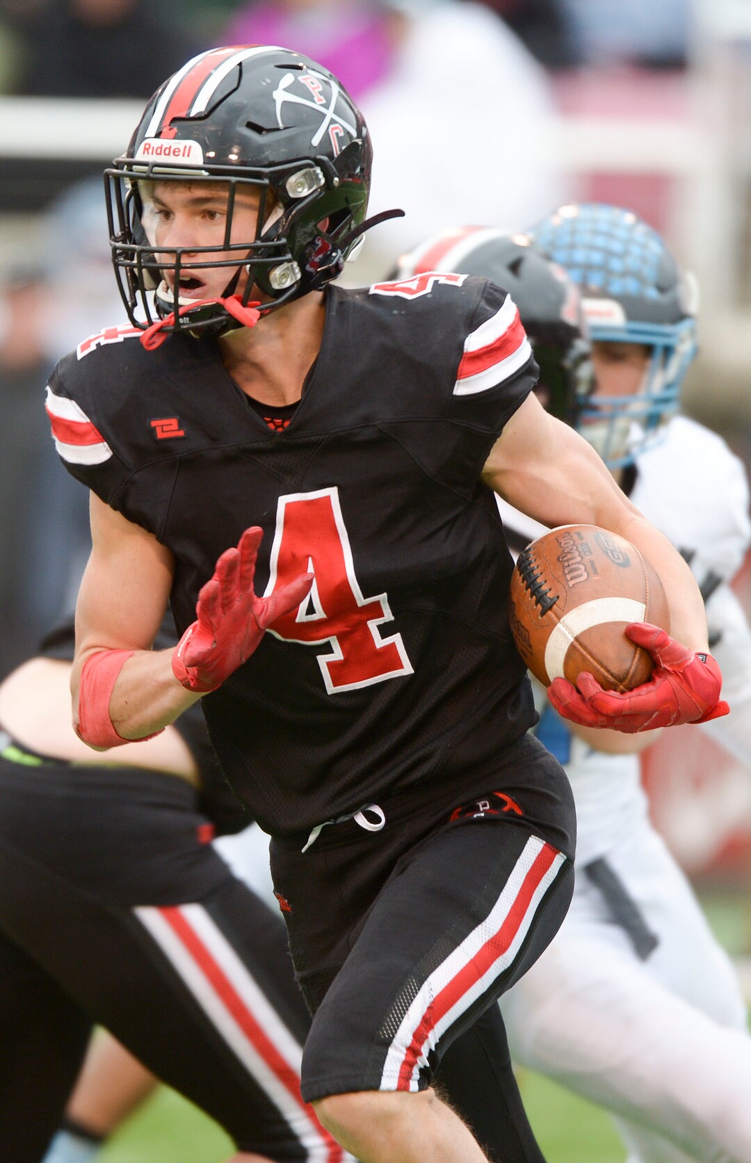 (Leah Hogsten  |  The Salt Lake Tribune) Park CityÕs Mark McCurdy runs for a first down. Sky View High School defeated Park City 35-0 to win the 4A State Championship football title, Nov. 11, 2019 at Rice-Eccles Stadium.